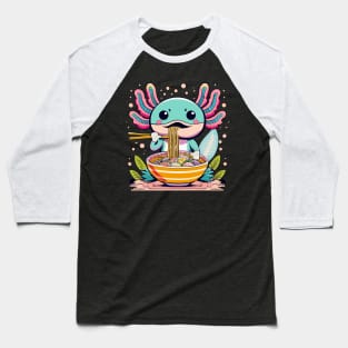 Cute Axolotl Eating Ramen Chibi Anime Manga Colorful Design Baseball T-Shirt